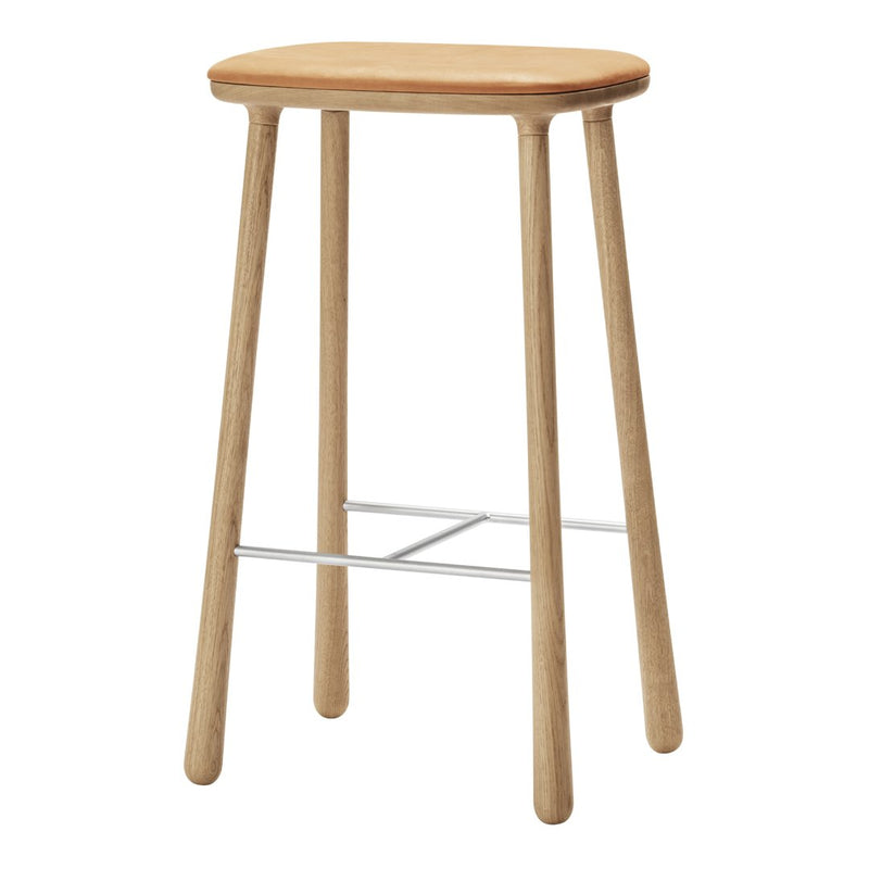 Natural wood bar stool with a smooth, light oak finish and simple, minimalistic design. Features clean lines and neutral tones.