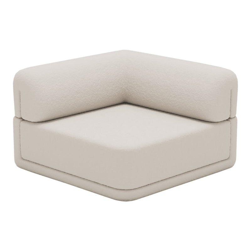 Beige corner sofa with a smooth, minimalist design and soft, textured fabric. Perfect for modern decor.