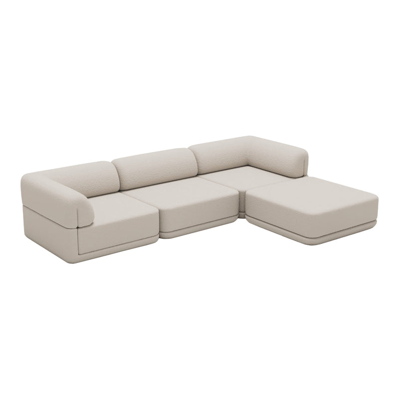 Beige sectional sofa with a modern design and minimalistic pattern, perfect for contemporary living spaces.