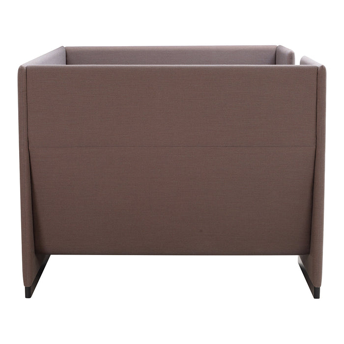Brown upholstered square planter with smooth, minimalist design and clean lines. Ideal for modern decor.