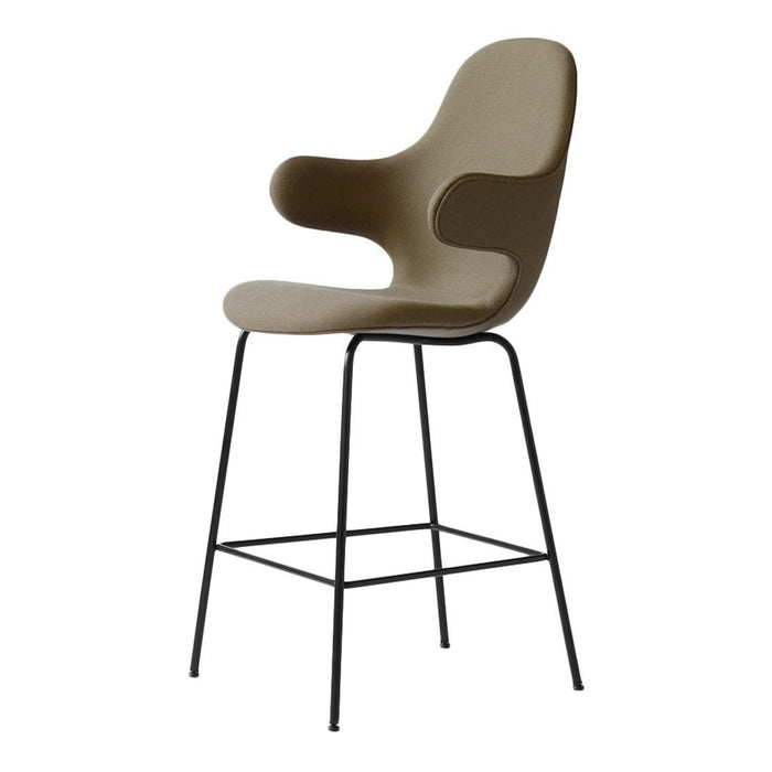 Stylish bar chair in soft taupe with a smooth, modern design and black metal legs. Ideal for contemporary spaces.