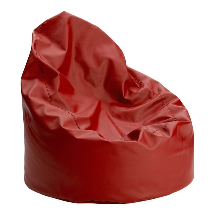 Red bean bag chair with a smooth, glossy finish, featuring a casual, wrinkled design perfect for any room.