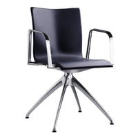 Sleek black chair with a minimalist design and chrome accents, perfect for modern decor.