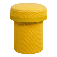 Yellow quilted storage stool with a smooth top, adding a vibrant pop of color and texture to any space.