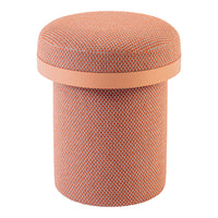 Orange and gray woven pattern cylindrical storage bin with a smooth, solid orange band around the lid.