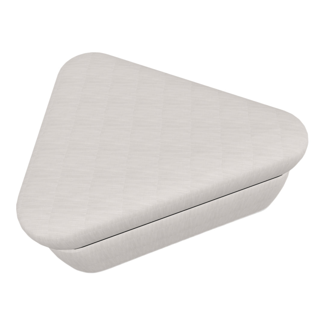 Light grey geometric-patterned triangular storage box with a smooth finish and rounded edges.