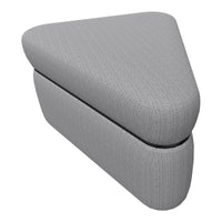 Gray textured triangle ottoman with a subtle woven pattern and sleek black trim. Perfect for modern decor.