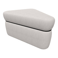 Triangular ottoman in light beige with subtle textured pattern and black trim. Perfect for modern decor.