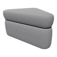 Gray textured fabric ottoman with a modern triangular shape and subtle woven pattern.