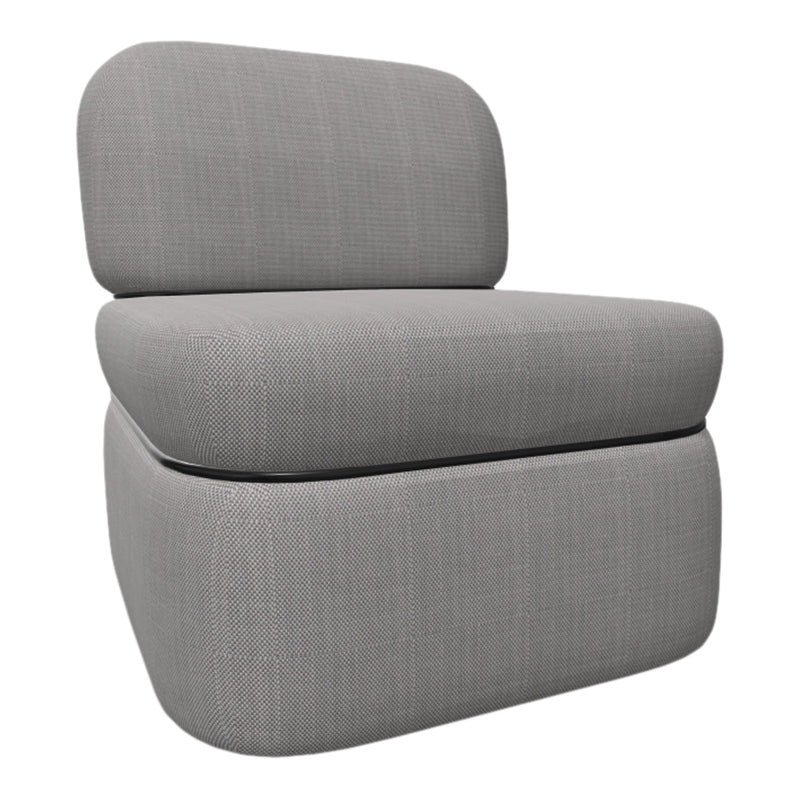 Gray upholstered lounge chair with a textured, checkered pattern, offering a modern minimalist look.