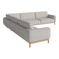 Light gray sectional sofa with clean lines and natural wood legs, featuring a minimalist and modern design.