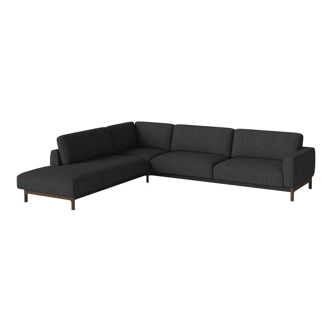Stylish gray sectional sofa with smooth fabric and sleek wooden legs, adding sophistication to any living space.