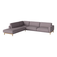 Light gray sectional sofa with smooth fabric, featuring a minimalist design and wooden legs. Perfect for modern spaces.