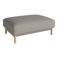 Light gray upholstered ottoman with a minimalist design and natural wood legs, perfect for modern interiors.