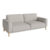 Light gray sofa with a minimalist design and soft fabric, featuring solid wood legs for a modern touch.