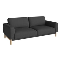 Modern gray sofa with a sleek design and light wood legs, featuring a solid color upholstery and minimalist style.