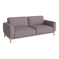 Plush gray sofa with smooth fabric and minimalist design, featuring light wooden legs for a modern touch.