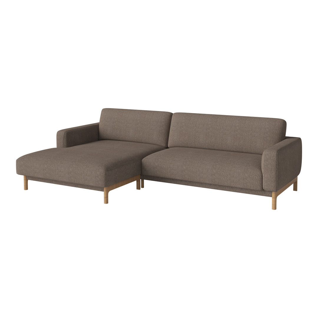 Modern brown fabric sectional sofa with a sleek, minimalist design and light wood legs. Ideal for contemporary living spaces.