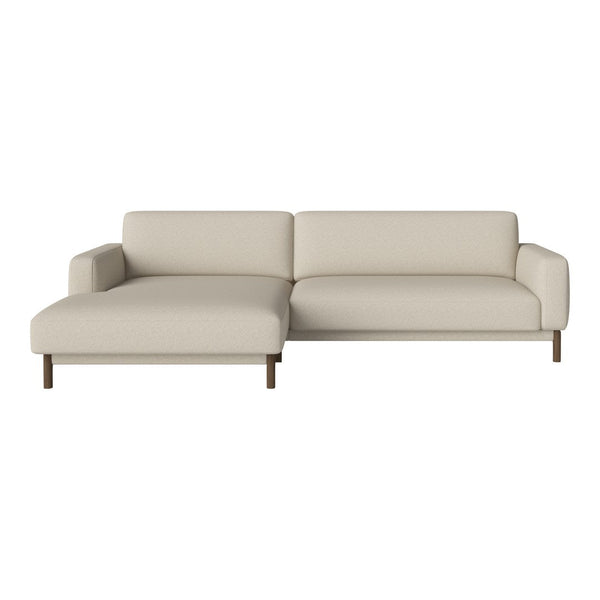 Beige sectional sofa with a sleek, minimalist design and light wooden legs. Perfect for modern interiors.