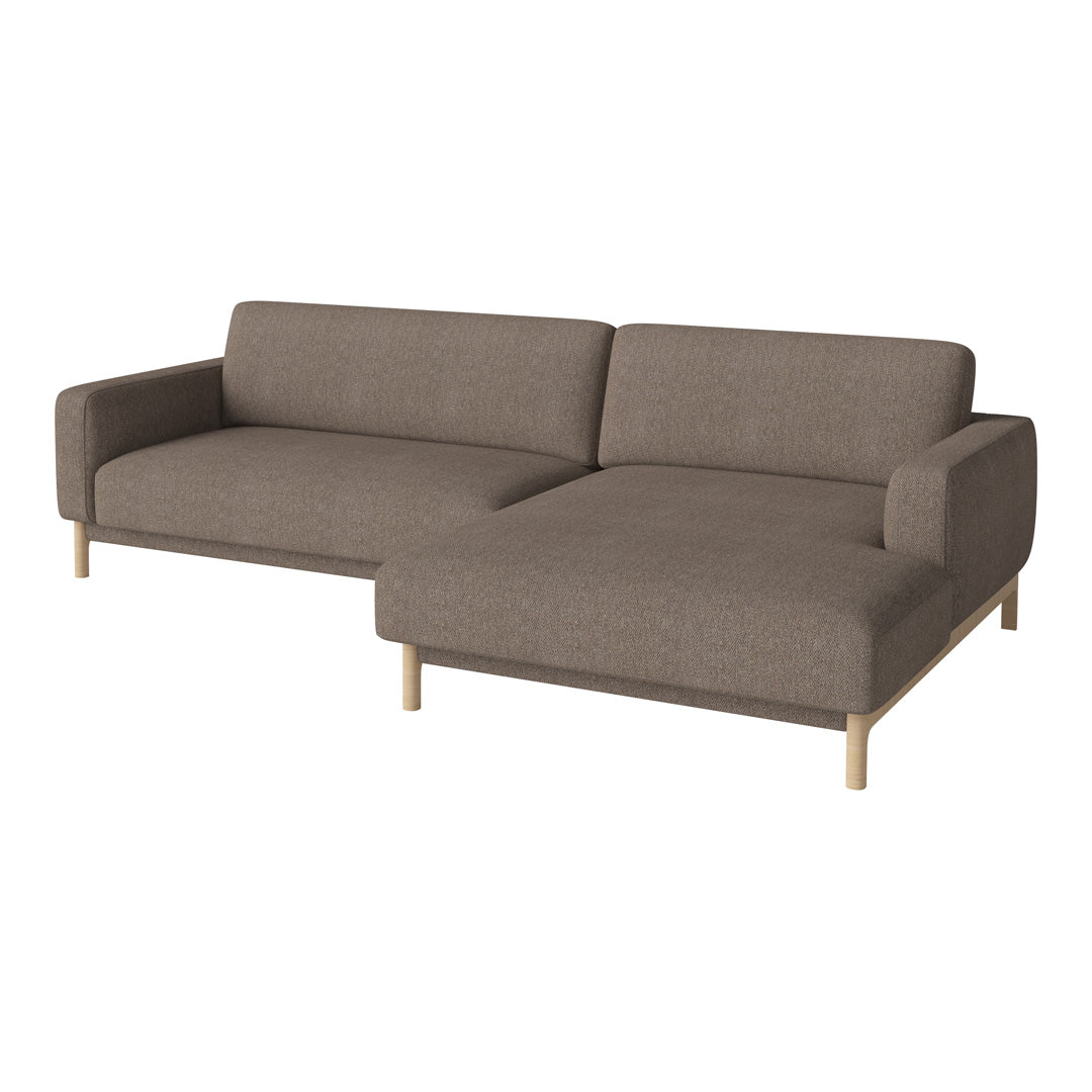 Brown fabric sectional sofa with a minimalist design and light wood legs. Perfect for modern living spaces.