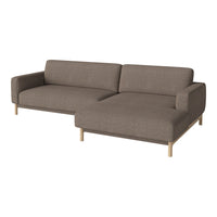 Brown fabric sectional sofa with a minimalist design and light wood legs. Perfect for modern living spaces.