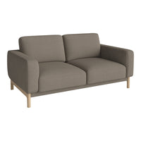 Modern gray sofa with clean lines, featuring a simple design and light wooden legs for a contemporary look.