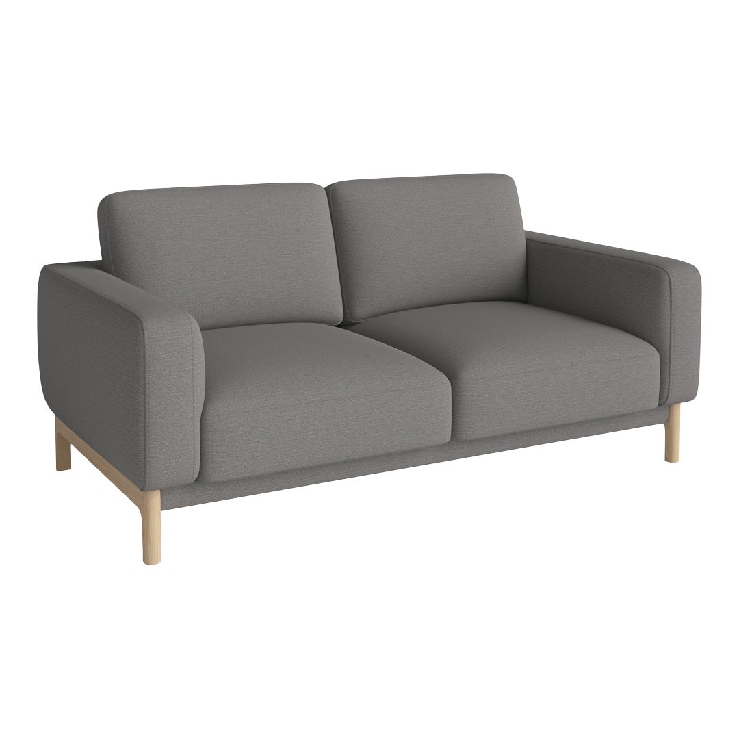 Gray fabric sofa with clean lines and wooden legs, ideal for modern living spaces.