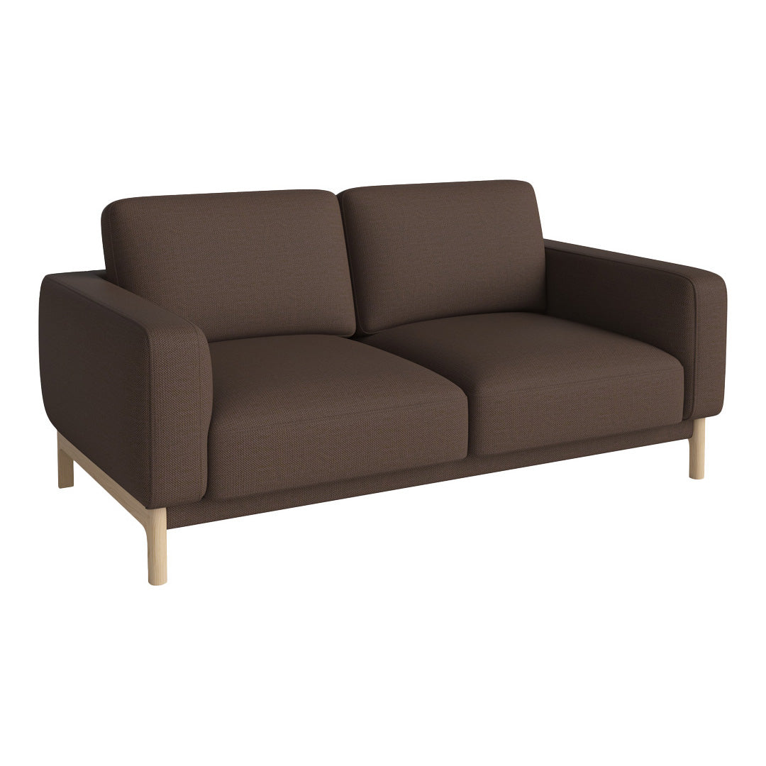 Brown upholstered sofa with a modern, minimalist design and light wooden legs. Perfect for contemporary living spaces.