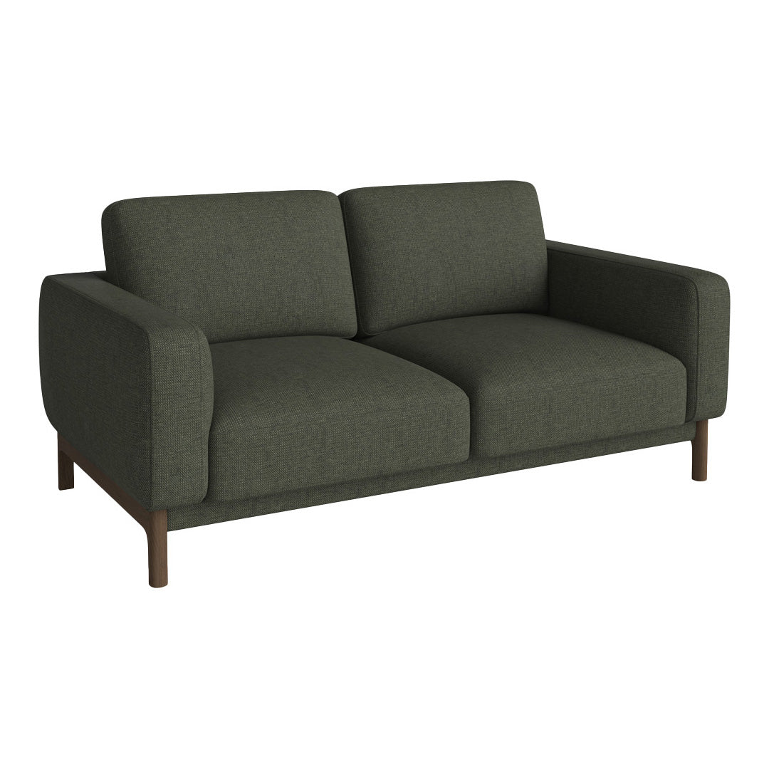 Soft dark green fabric sofa with a minimalist design and smooth, modern lines. Ideal for contemporary interiors.