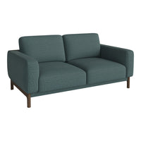 Teal textured sofa with minimalist design and natural wood legs, perfect for modern living spaces.