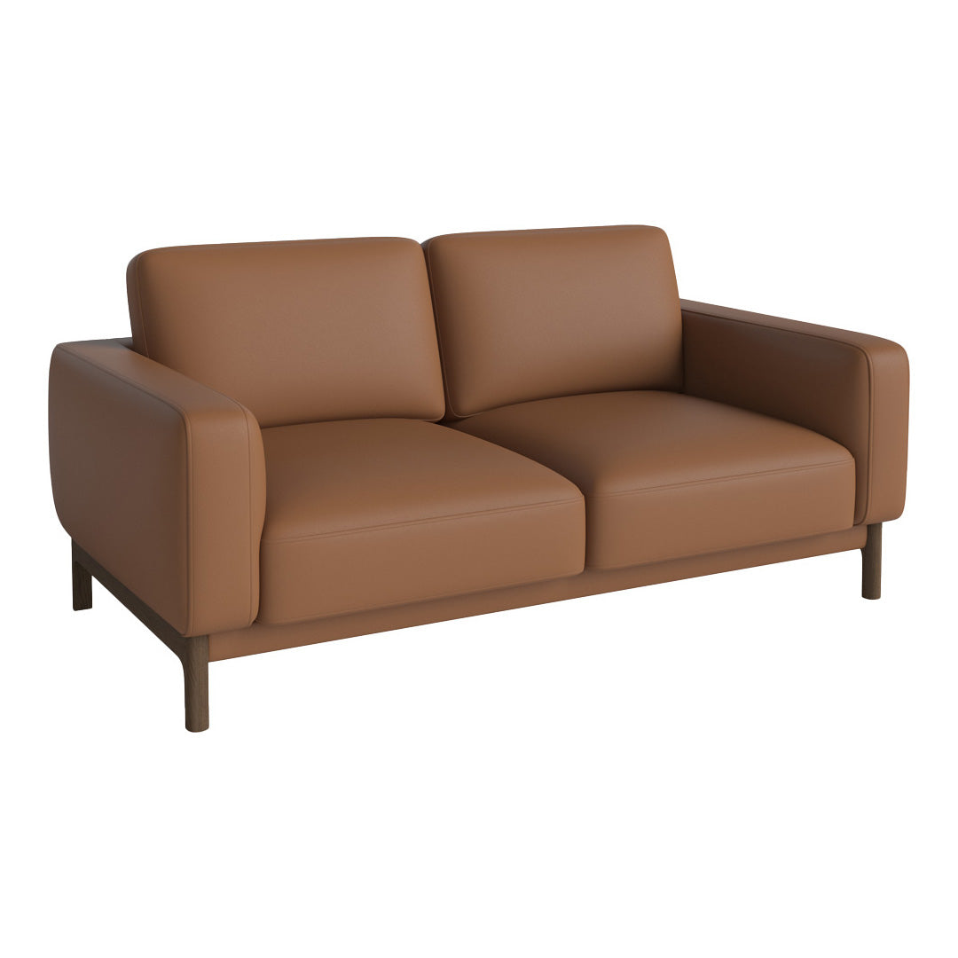 Brown leather sofa with a sleek, modern design and smooth, minimalistic upholstery. Perfect for contemporary interiors.