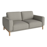 Light gray two-seater sofa with minimalist design and natural wood legs, perfect for modern living spaces.
