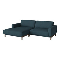 Teal upholstered sectional sofa with a sleek, modern design and solid wood legs. Perfect for contemporary living spaces.