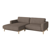 Brown fabric sectional sofa with clean lines and light wooden legs for a modern, minimalist look.