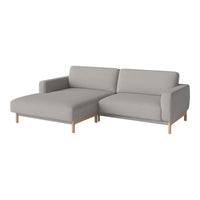 Light gray fabric sectional sofa with clean lines and wooden legs, perfect for modern living spaces.
