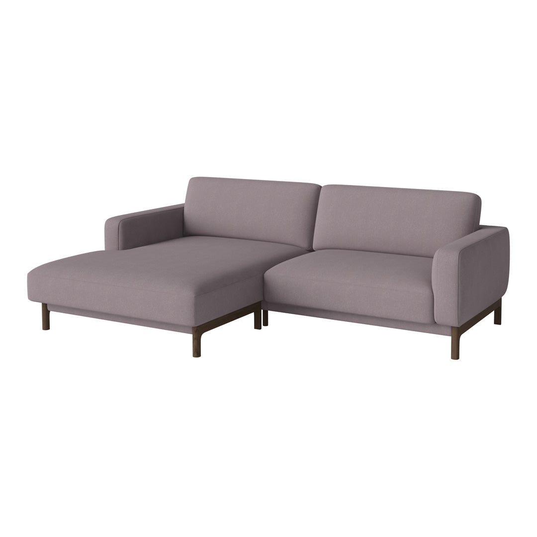 Modern grey sectional sofa with a sleek design and minimalistic pattern, featuring sturdy wooden legs.