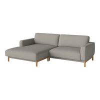 Light gray fabric sofa with streamlined design and natural wood legs, featuring a contemporary, minimalist style.