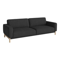 Modern dark gray sofa with a minimalist design and light wooden legs, perfect for contemporary interiors.