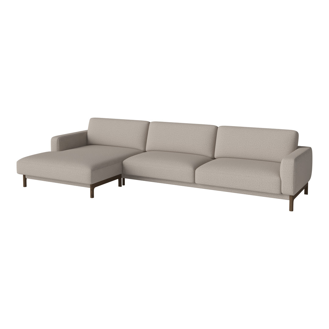 Light beige sectional sofa with smooth upholstery and modern wooden legs, perfect for minimalist decor.