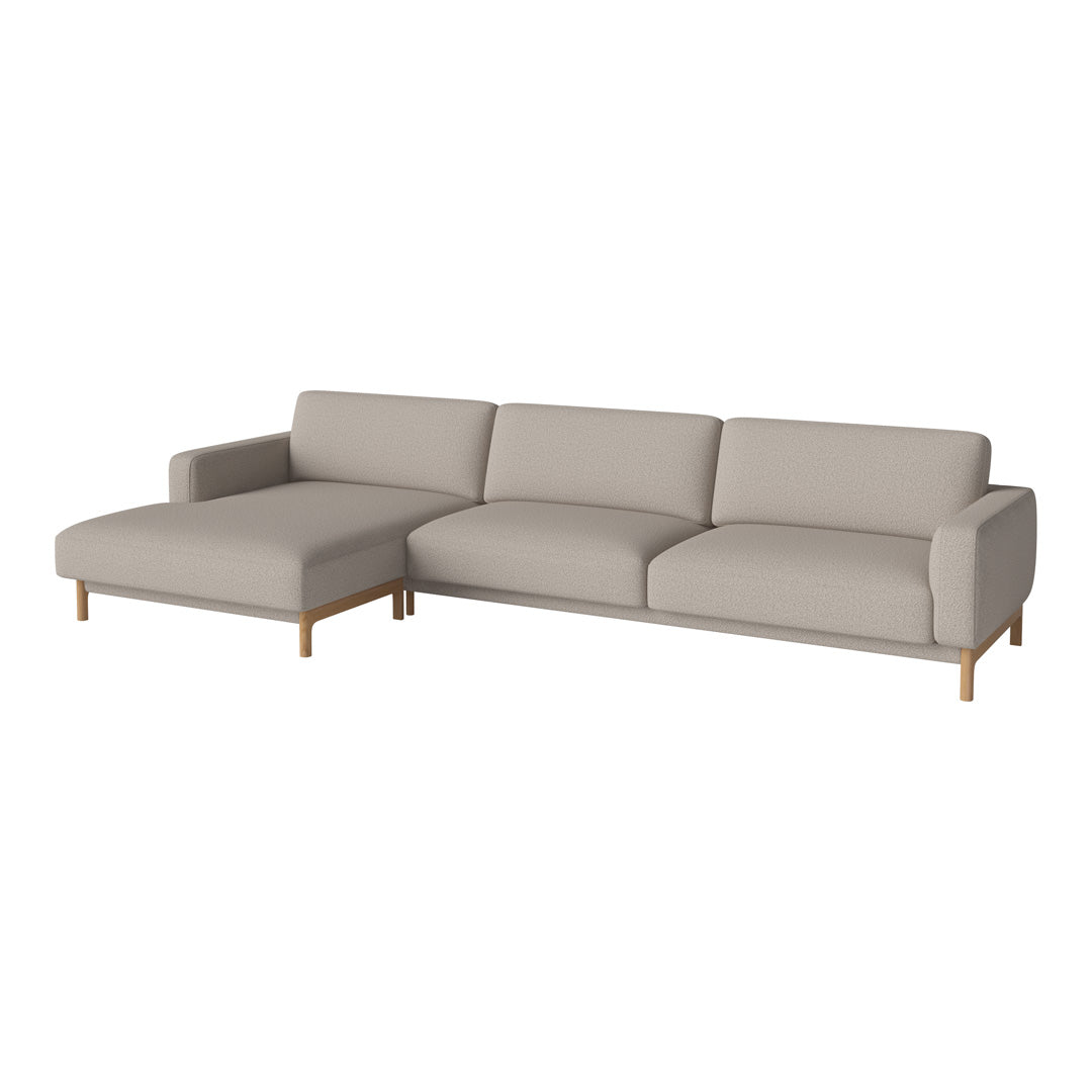 Light grey modern sectional sofa with clean lines and subtle texture, featuring wooden legs for a contemporary look.