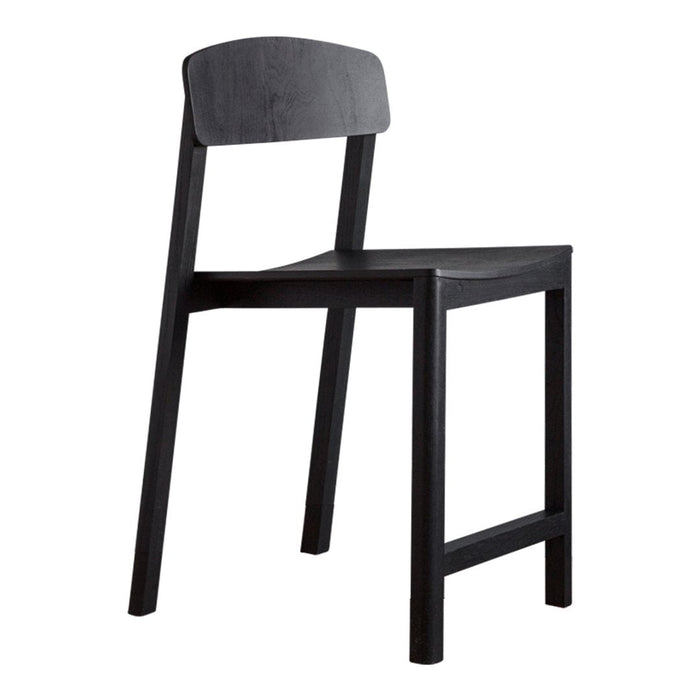 Sleek black dining chair with a smooth finish and minimalist design, perfect for modern decor.