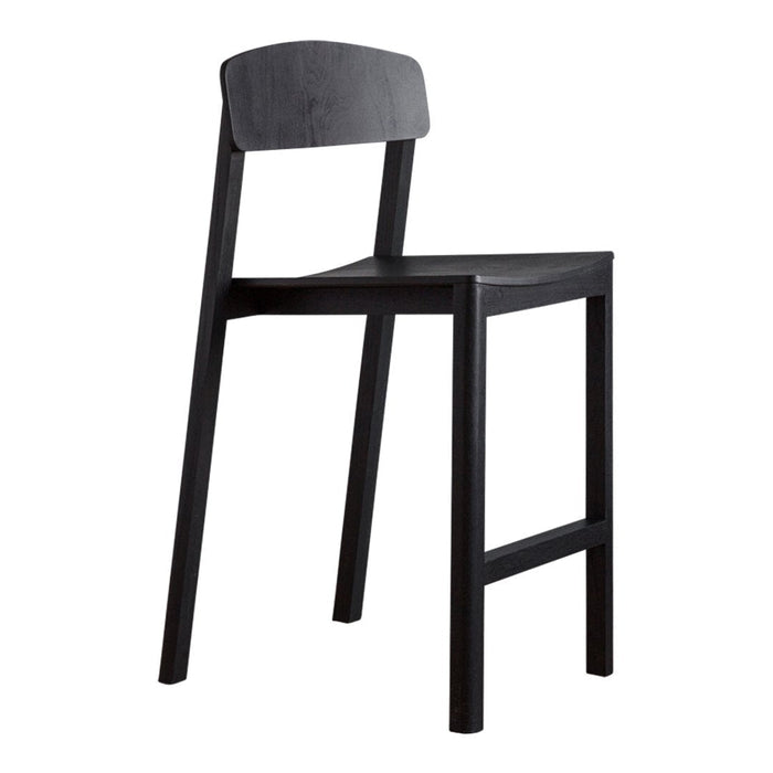Minimalist black wooden chair with a sleek design and smooth finish, ideal for modern interiors.