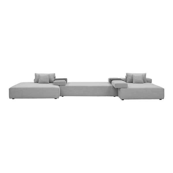 Light gray sectional sofa with modern design and subtle textured cushions. Perfect for contemporary living spaces.
