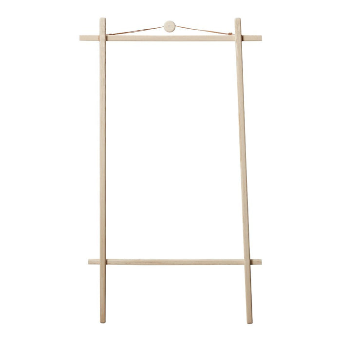 Natural wooden easel with a smooth finish, featuring a minimalist design and light beige color.