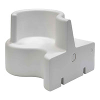 White modern chair with a smooth, minimalist design, featuring a unique, curved shape.
