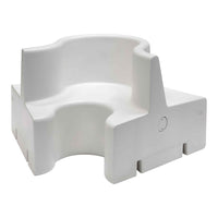 White plastic chair with a minimalist, contemporary design and smooth, solid surface. Ideal for modern decor.