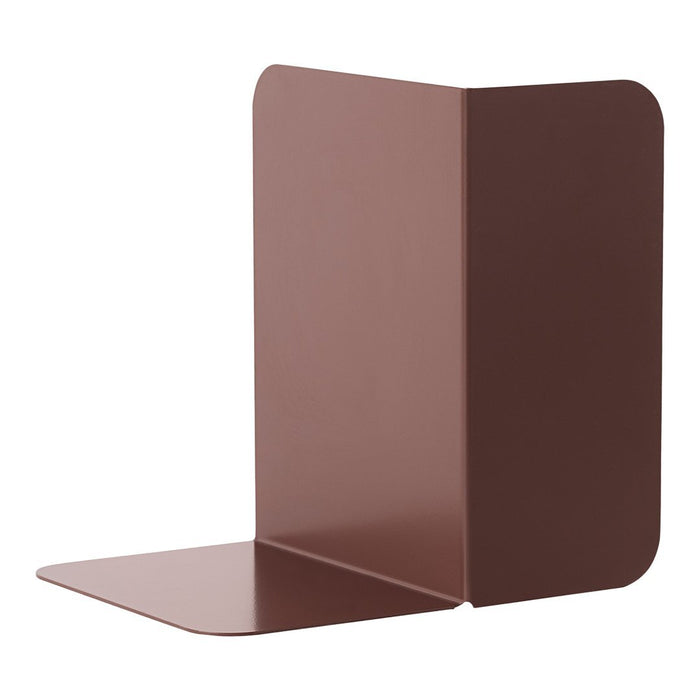 Brown metal bookend with a sleek, minimalist design and smooth matte finish. Perfect for modern decor.