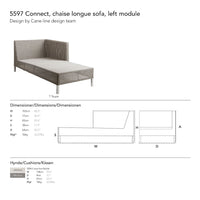 "Light gray chaise longue sofa with textured fabric, featuring a sleek modern design and minimalistic pattern."