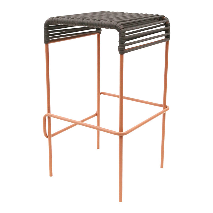 Modern stool with a textured black seat and sleek copper-colored frame, perfect for contemporary decor.