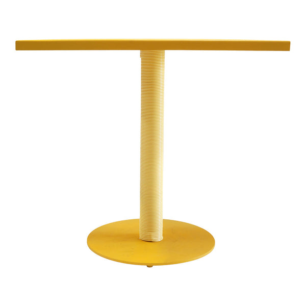 Yellow round table featuring a sleek, minimalist design with a smooth, uniform finish.